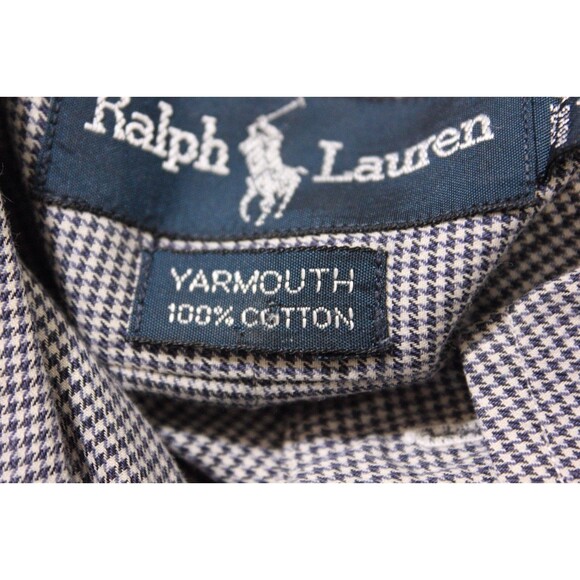 Polo Ralph Lauren Yarmouth Blue Houndstooth Plaid Long Sleeve Shirt 17 34/35 - Picture 8 of 11